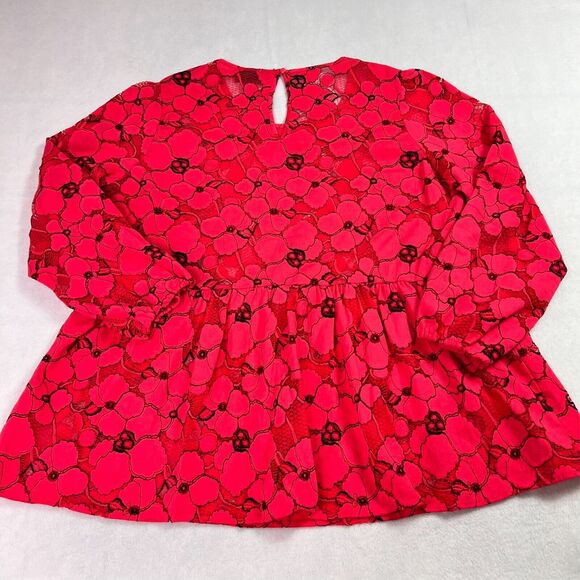 Lane Bryant Blouse Womens 20 Pink Lace Top Ruffle & Balloon Sleeves Sexy - Picture 2 of 11